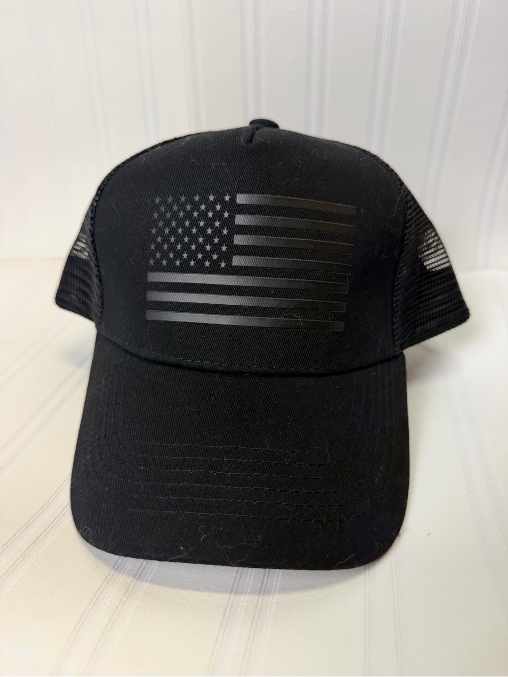 Black Trucker Hat with Subtle American Flag